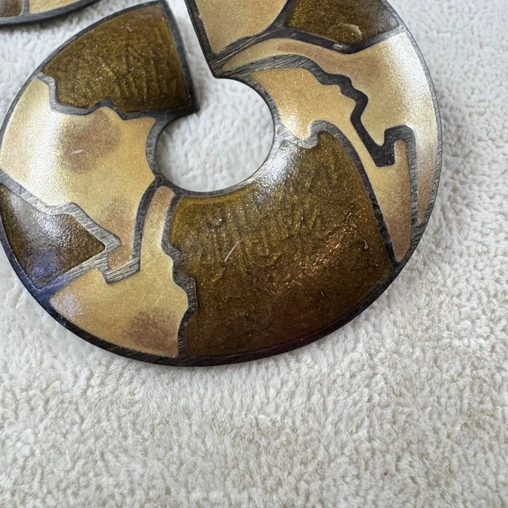 Abstract Gold and Brown Post Earrings